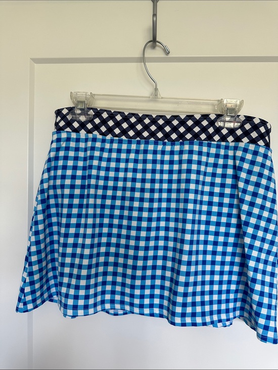 Lands' End Dresses & Skirts - Lands' End Blue Gingham Skater Skirt with Black-and-White Waistband